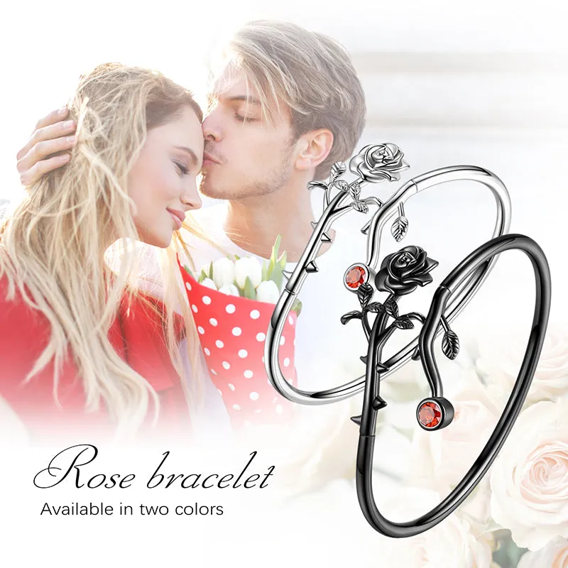Women Rose Bracelets Rose Flower Cuff Bangle Bracelet Jewelry Girls Gothic Vintage Romantic Valentine's Day Gifts