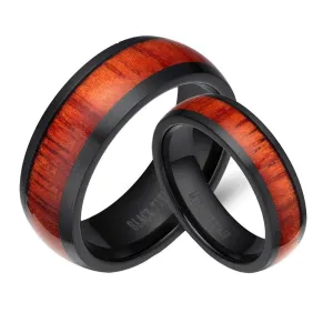 Wooden Black Titanium Domed Wedding Band