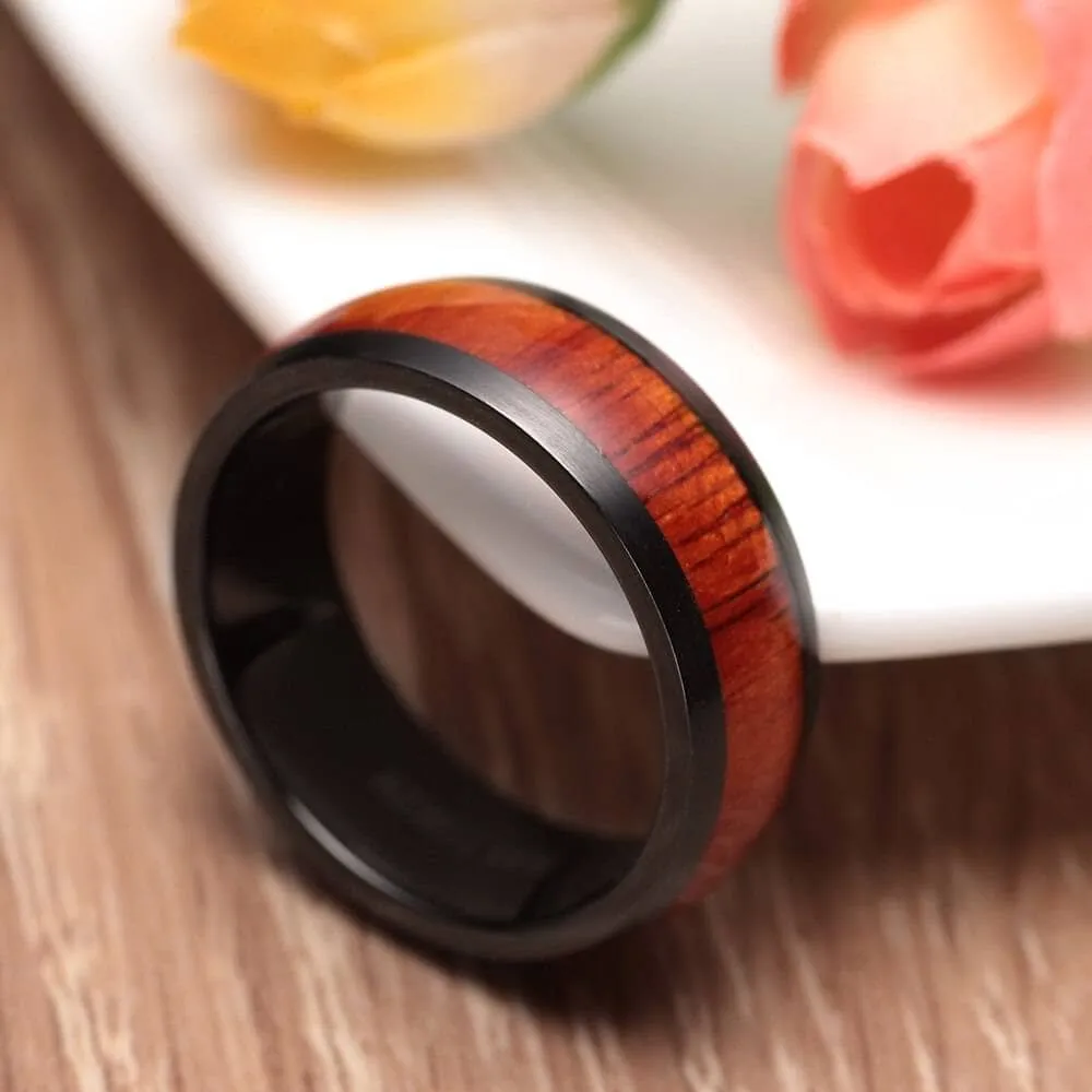 Wooden Black Titanium Domed Wedding Band