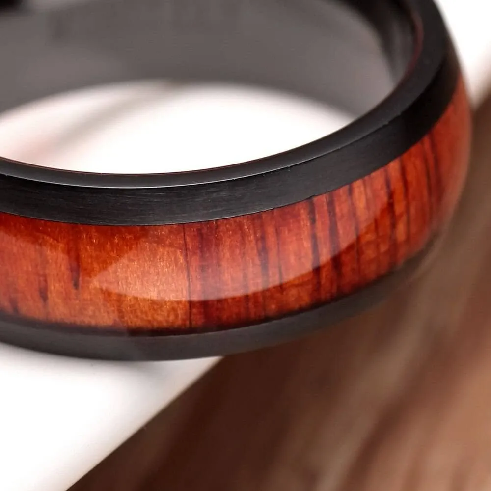 Wooden Black Titanium Domed Wedding Band