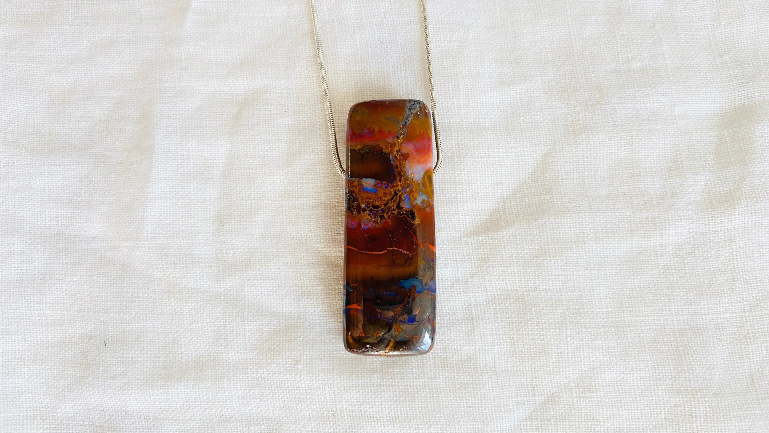 Yowah Opal and Silver Pendant Necklace. Snake Chain