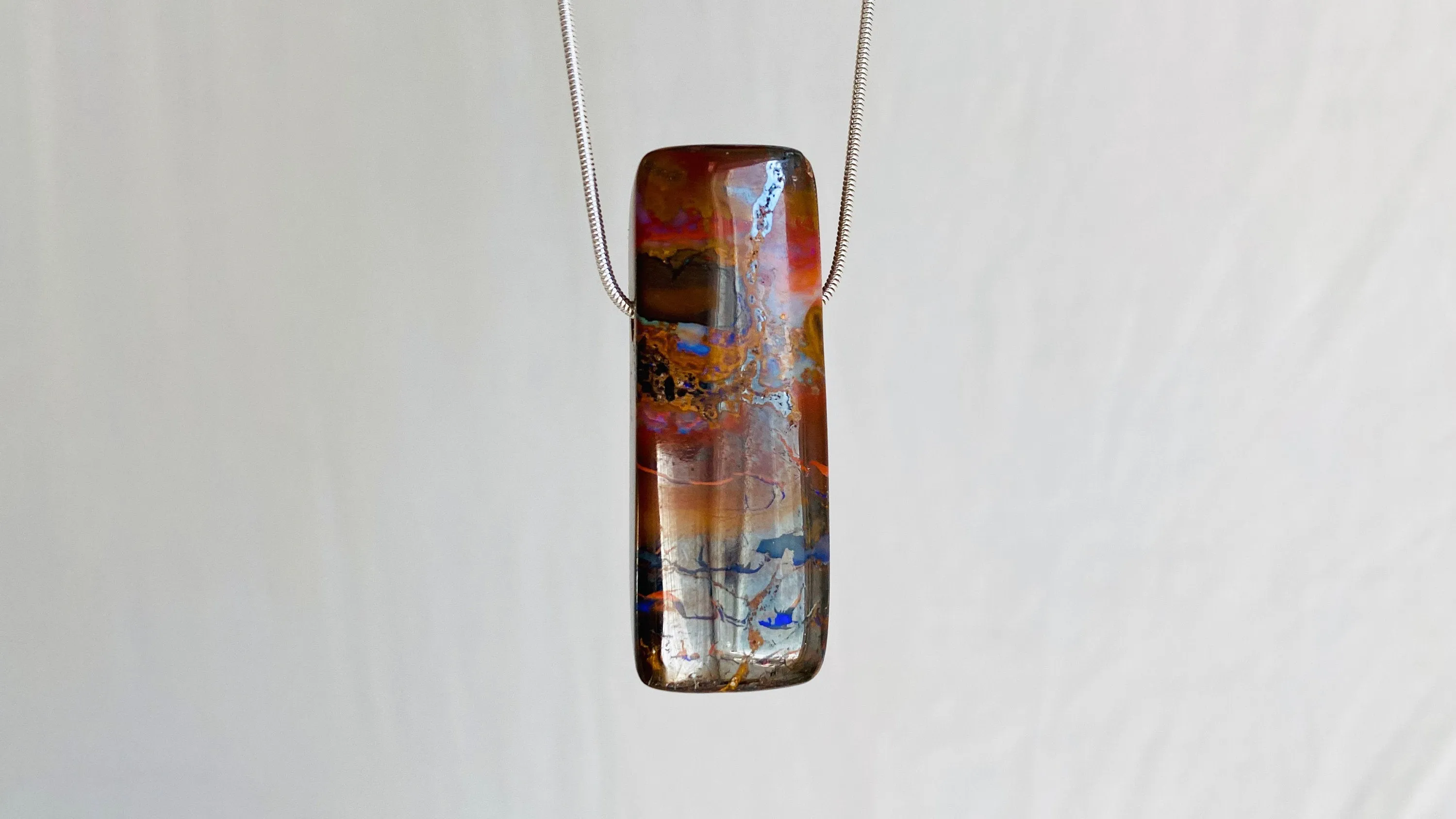 Yowah Opal and Silver Pendant Necklace. Snake Chain