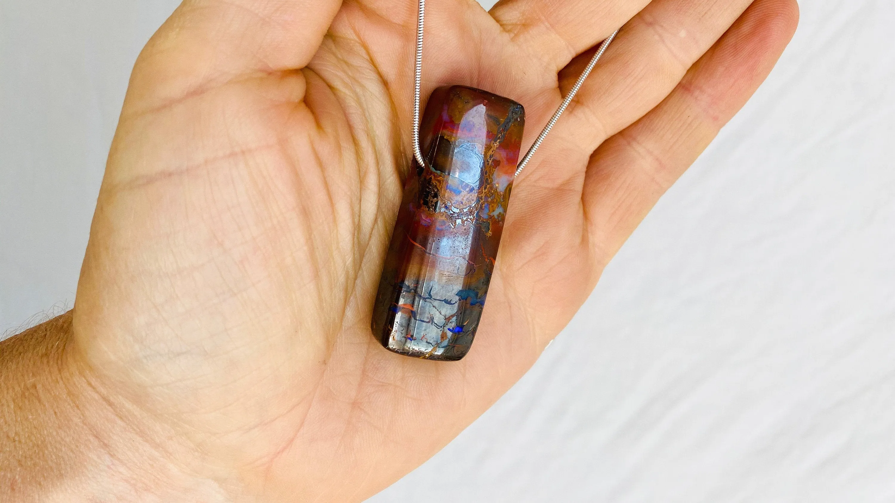 Yowah Opal and Silver Pendant Necklace. Snake Chain