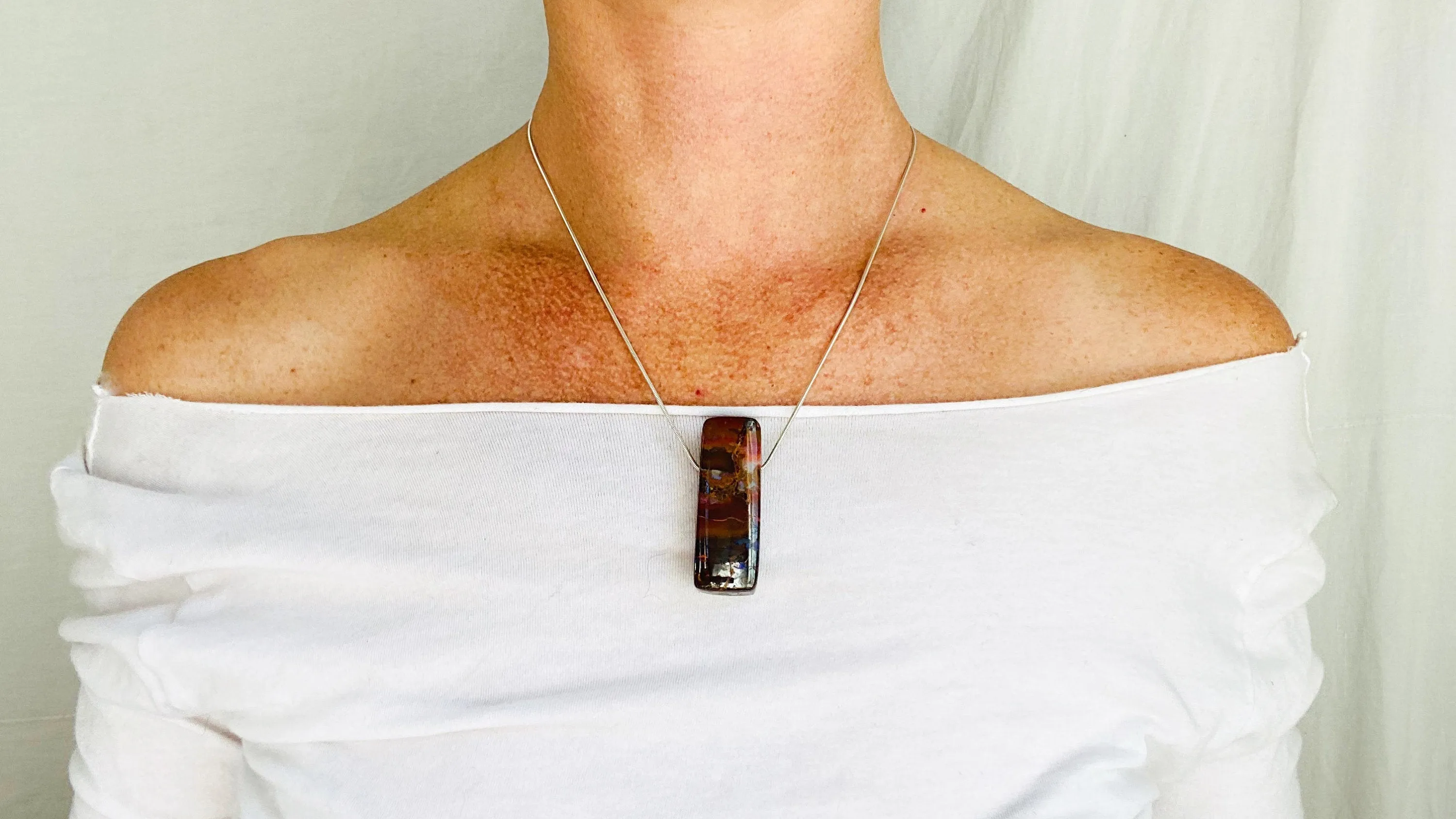 Yowah Opal and Silver Pendant Necklace. Snake Chain