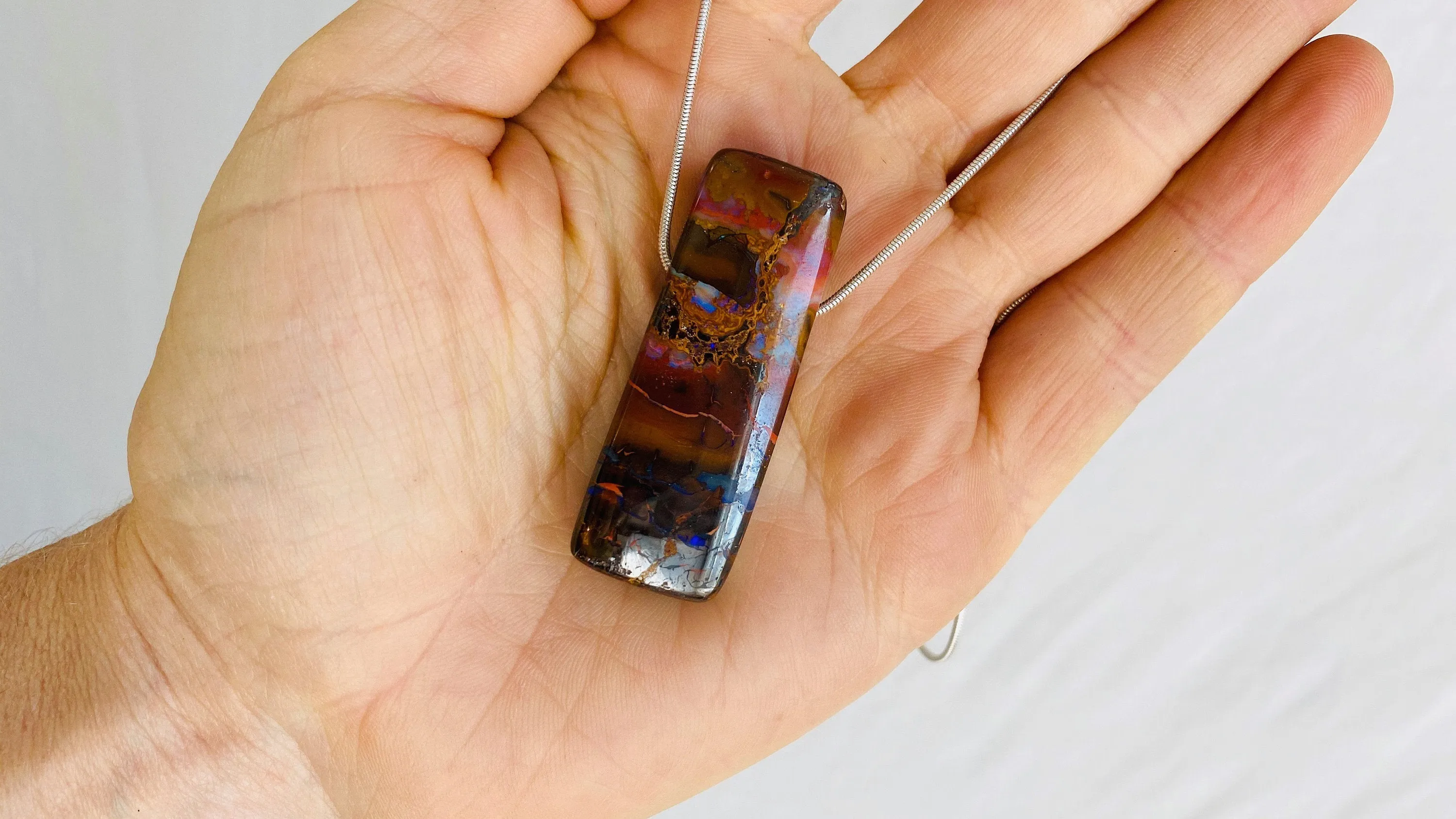 Yowah Opal and Silver Pendant Necklace. Snake Chain