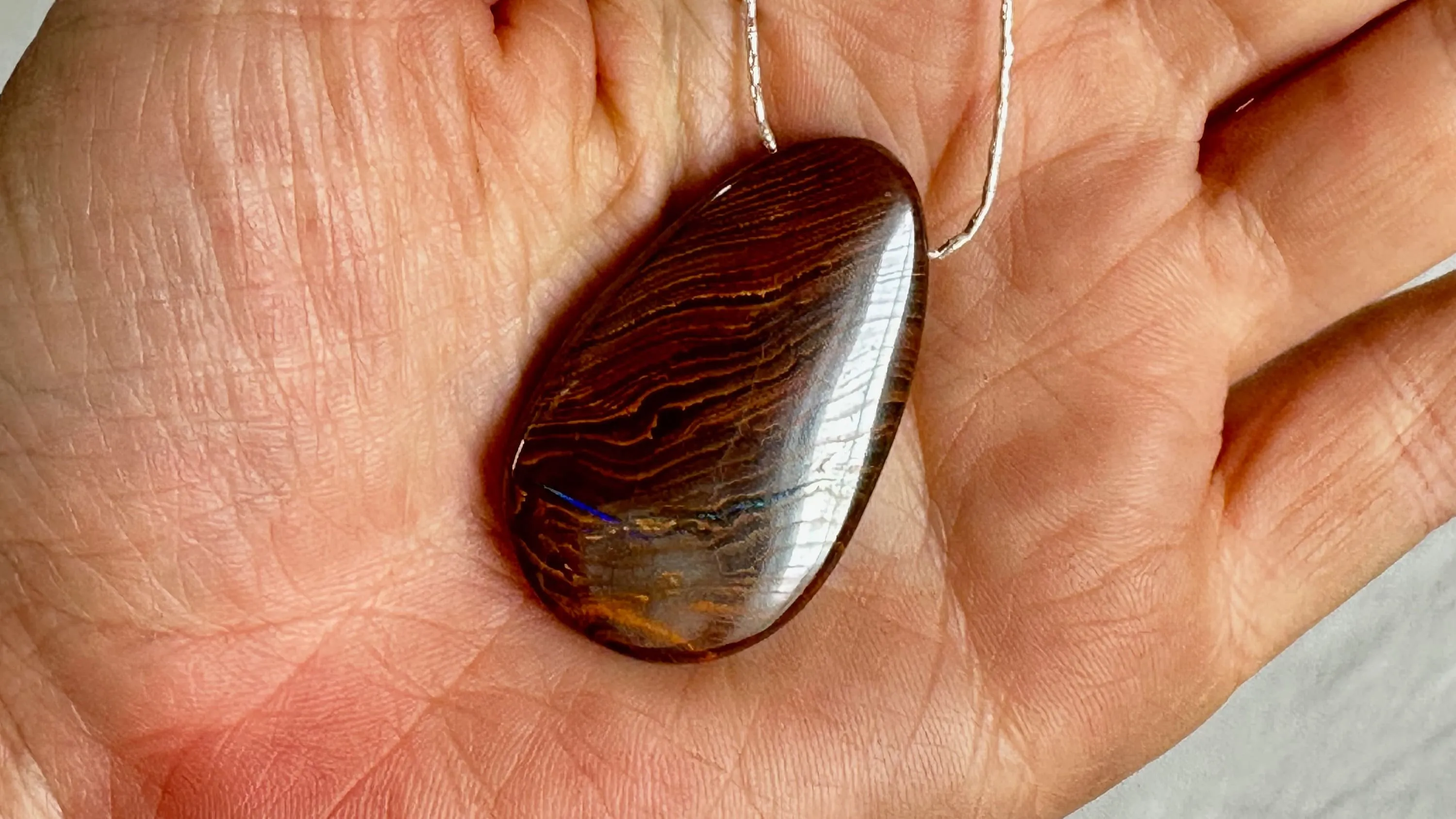 Yowah Opal Pendant Necklace. Sterling Silver. 2038