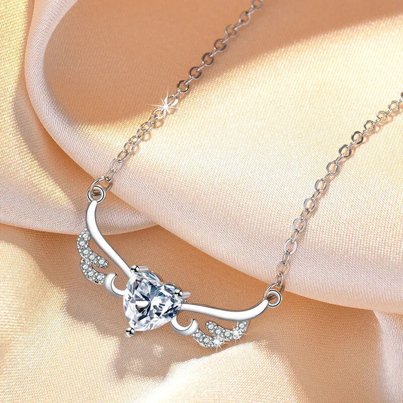 Zircon Heart Pendant Necklace With Multiple Stones Cubic Zirconia 925 Sterling Silver